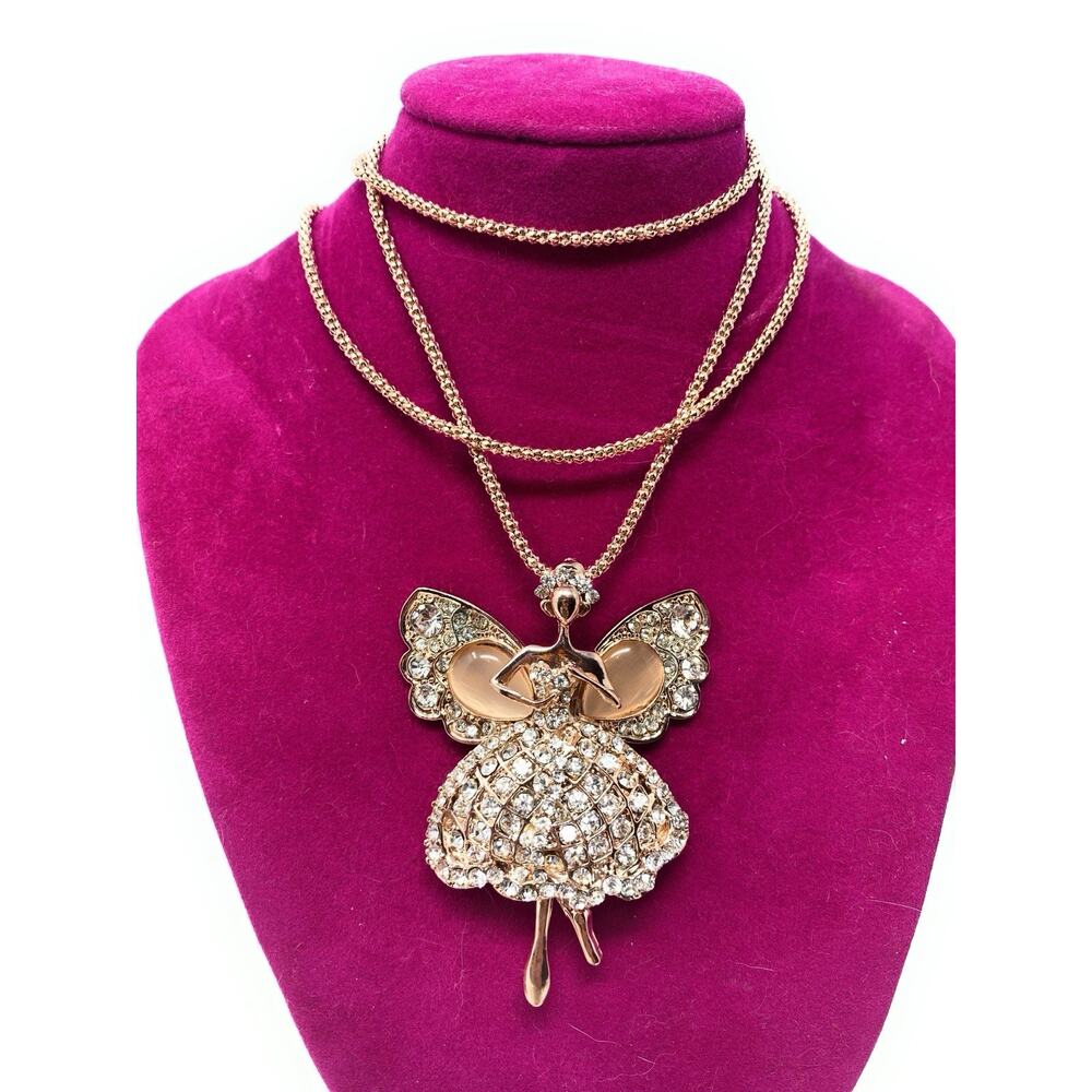 NWT BETSEY JOHNSON PENDANT GOLD BALLERINA DANCING FAIRY WINGS GOLD CHAIN